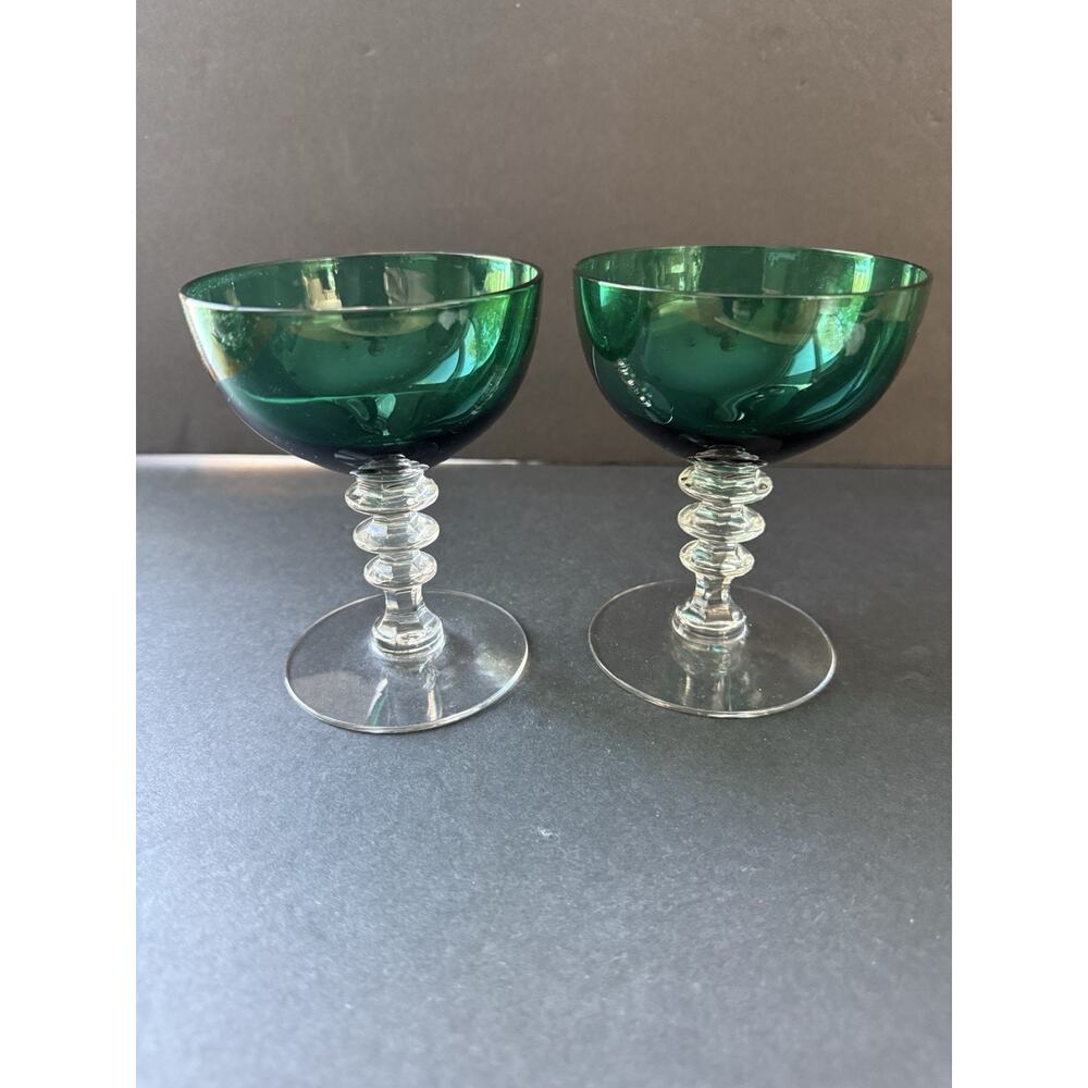 Vintage Tiffin Franciscan Killarney Green Sherbet Champagne Glasses Set (2)